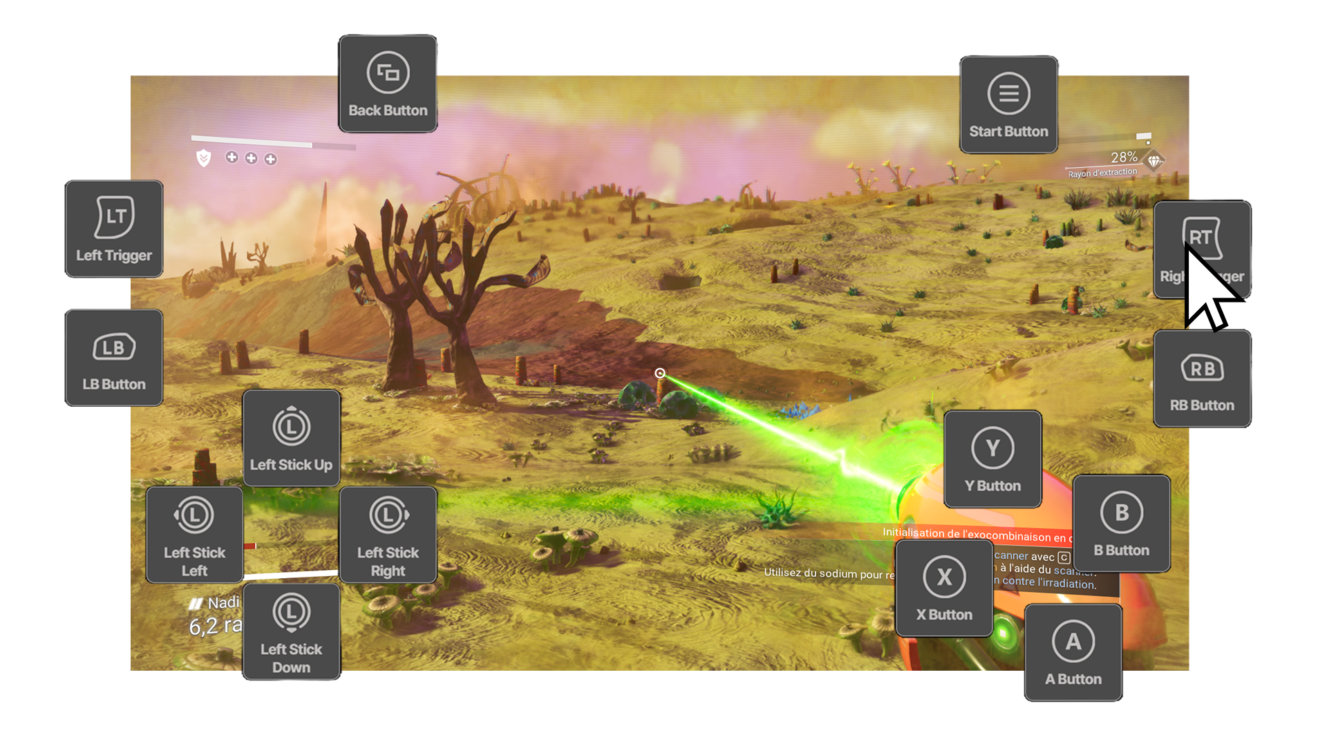 Une interface PlayAbility transparente superposée avec des boutons virtuels et des commandes analogiques